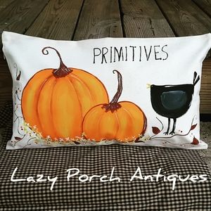 Fall Pumpkins & Crow Canvas Pillow Cover 12' × 20"